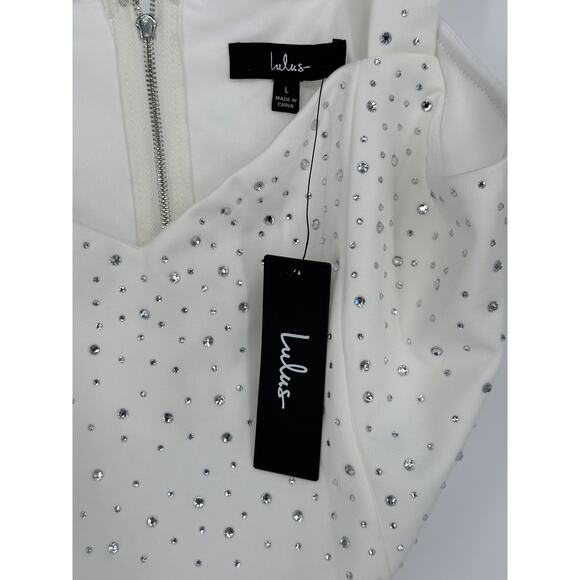 Lulus New! Lively Sparkle White Rhinestone Crop Tank Top Sleevelss Party Vacay L - Picture 6 of 8